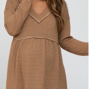 NWOT BiBi Waffle Knit Maternity Peplum Top (via Pinkblush), Camel, XL